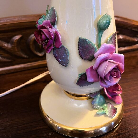 RARE VINTAGE Boudoir 24KT gold rimmed rose petals lamp MADE IN ENGLAND - Picture 3 of 12